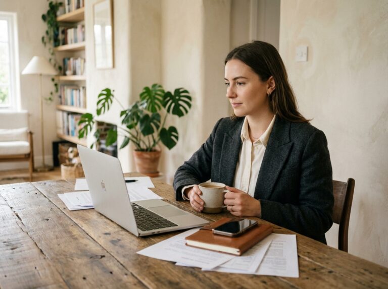Jeune femme travaillant à son bureau à domicile